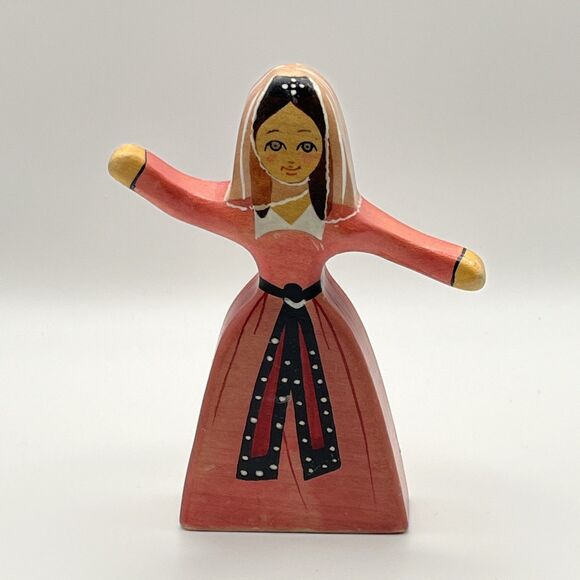 Vintage Russian Folk Art Hand Painted Doll Detailed Face Pink Dress 4.5” - Picture 1 of 7